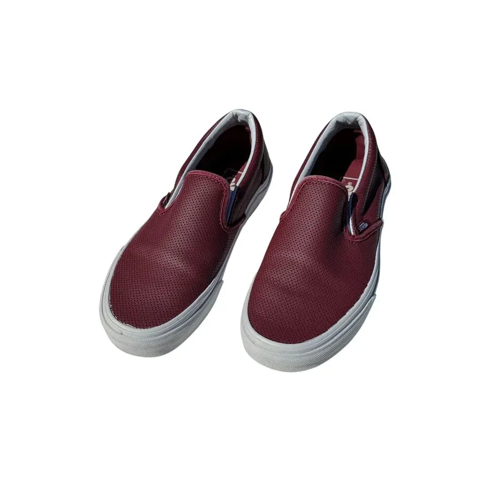 Vans Classic Slip-On Burgundy Red Perforated Leather Sneakers Women 7 Men 5.5